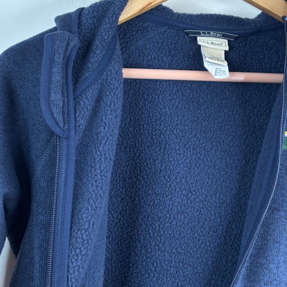 LL Bean Hooded Sweater Fleece Jacket Youth L 14-16 Hoodie Full Zip Pockets Navy - Picture 3 of 10